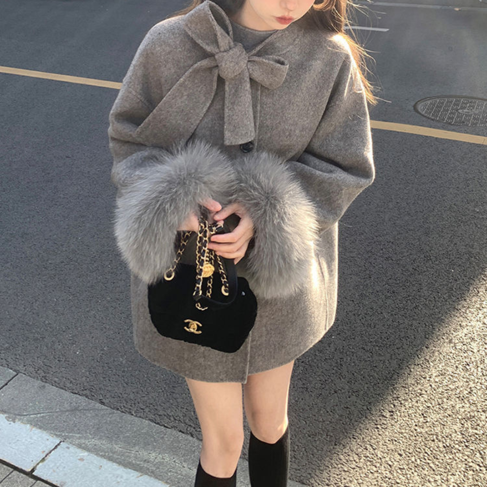 リボンファーショートコート