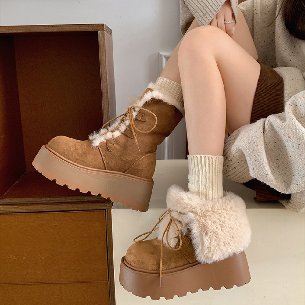 ファーフォールド厚底ショートブーツ