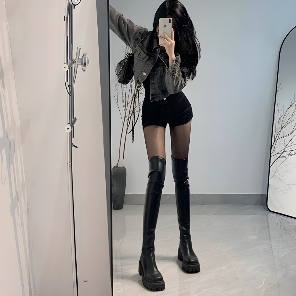 スリムフィットロングブーツ