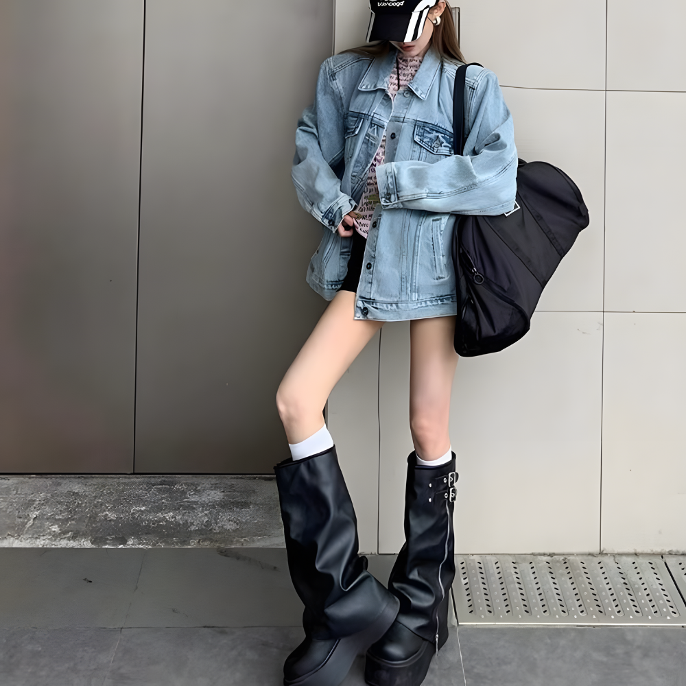 ボリュームソールベルトロングブーツ