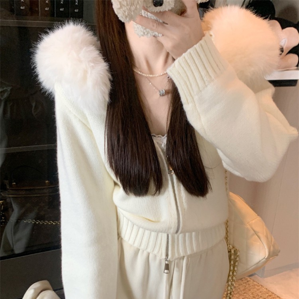 ファーフードニットブルゾン