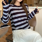 ボーダー柄ニットトップス｜カジュアルベーシック
