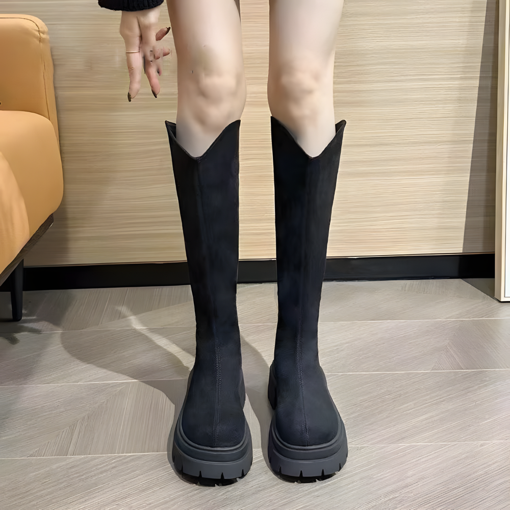 Vカットスエードロングブーツ