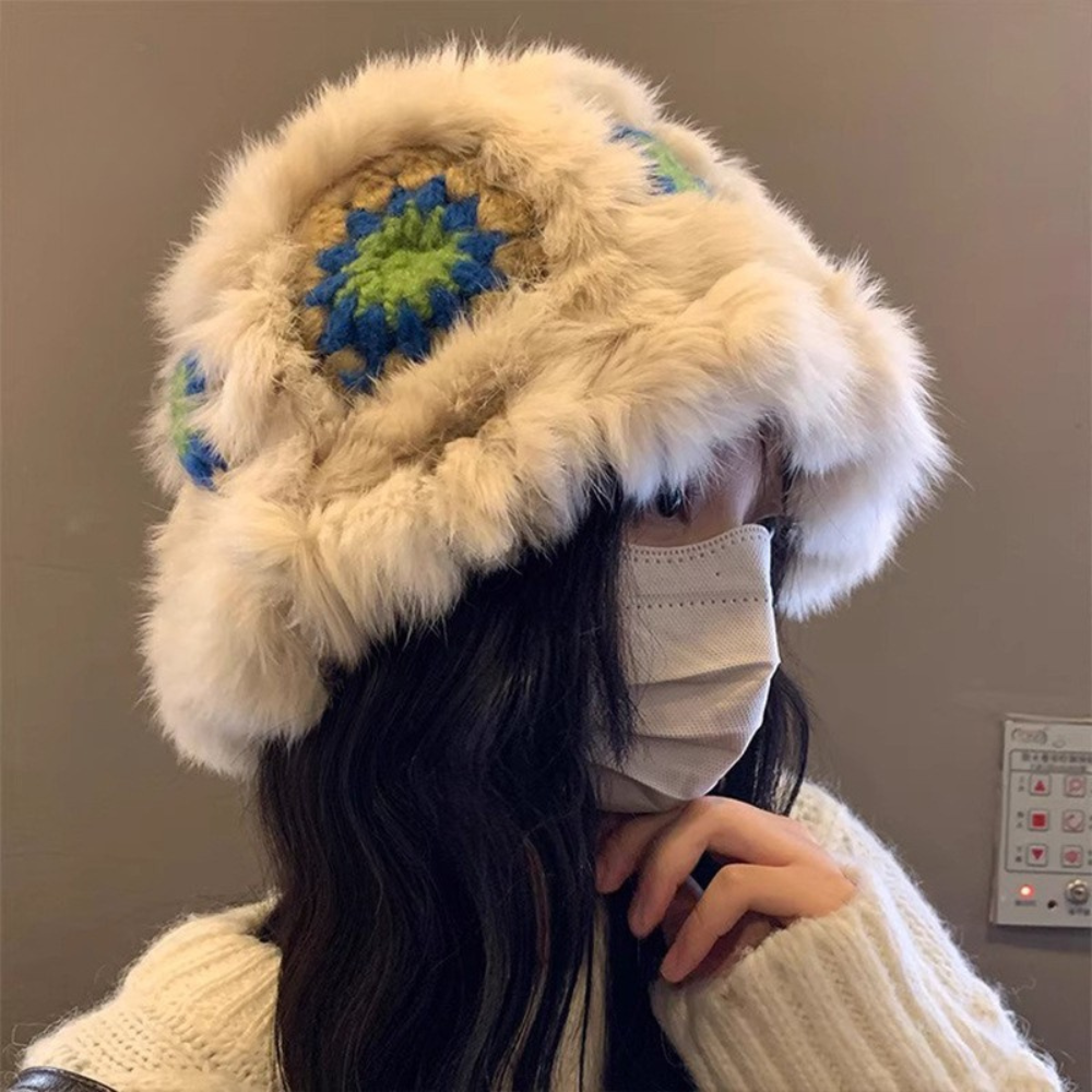 もこもこクロシェ｜フラワーパターンバケットハット