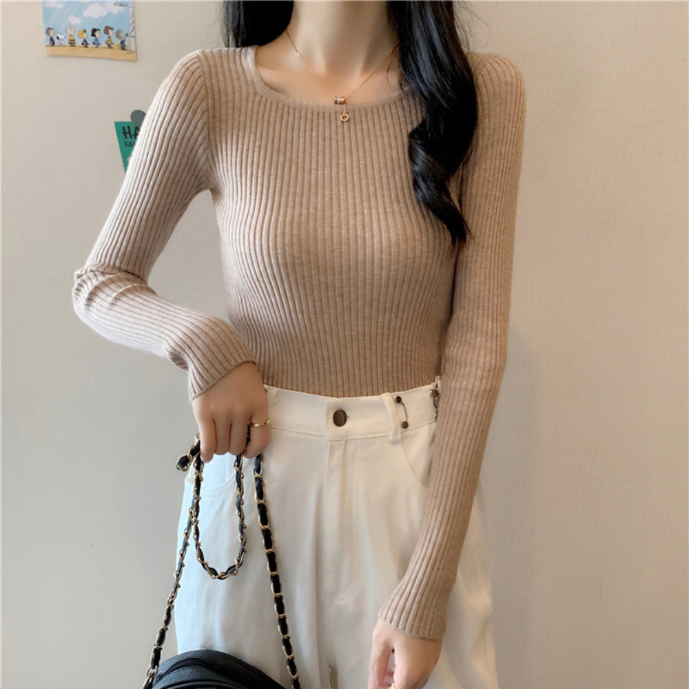 リブフィットロングスリーブトップス