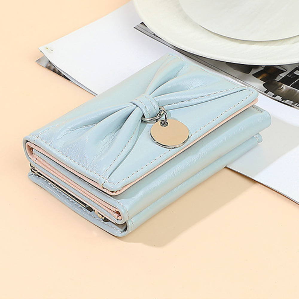 リボンチャーム｜ダブルハート留め具付き三つ折り財布