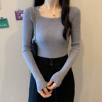 リブフィットロングスリーブトップス