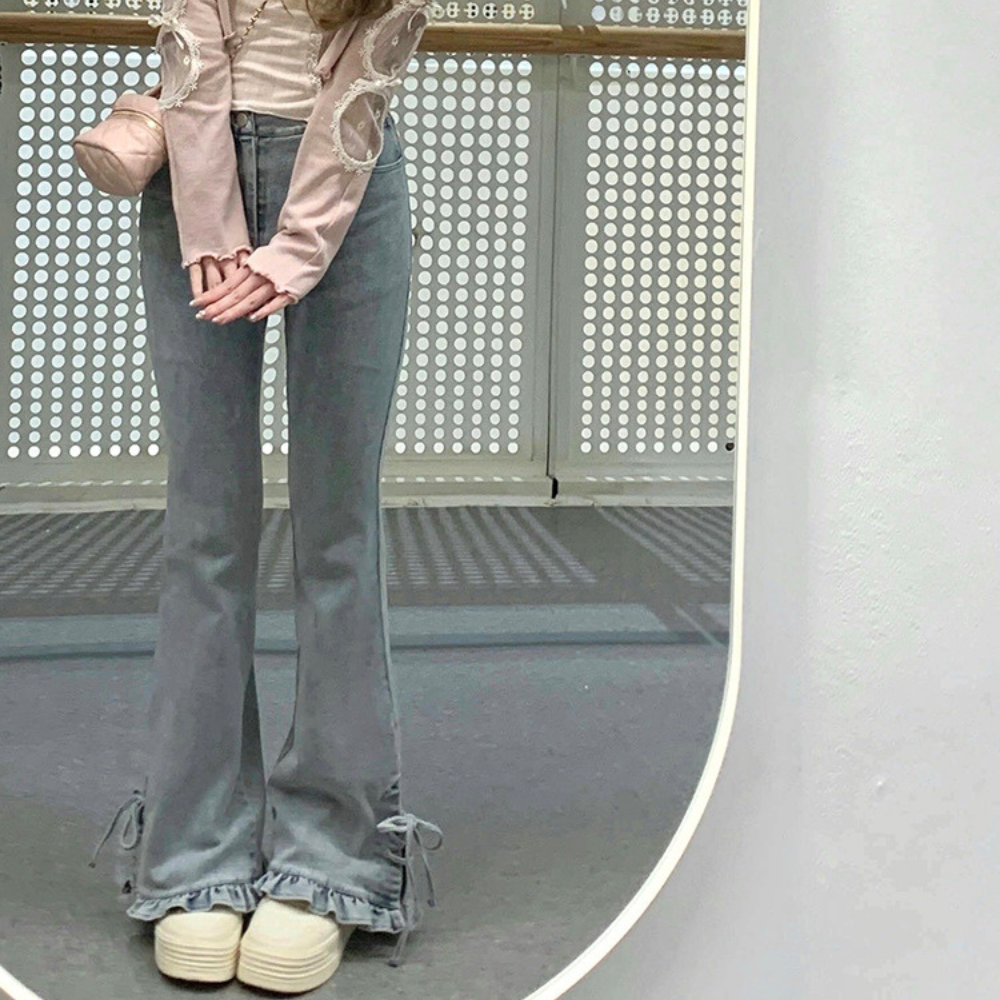 フリルリボンフレアデニム