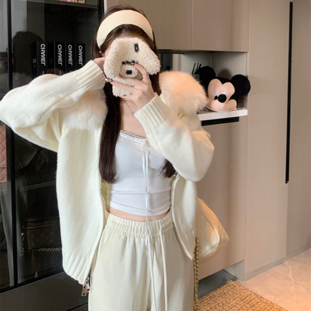 ファーフードニットブルゾン