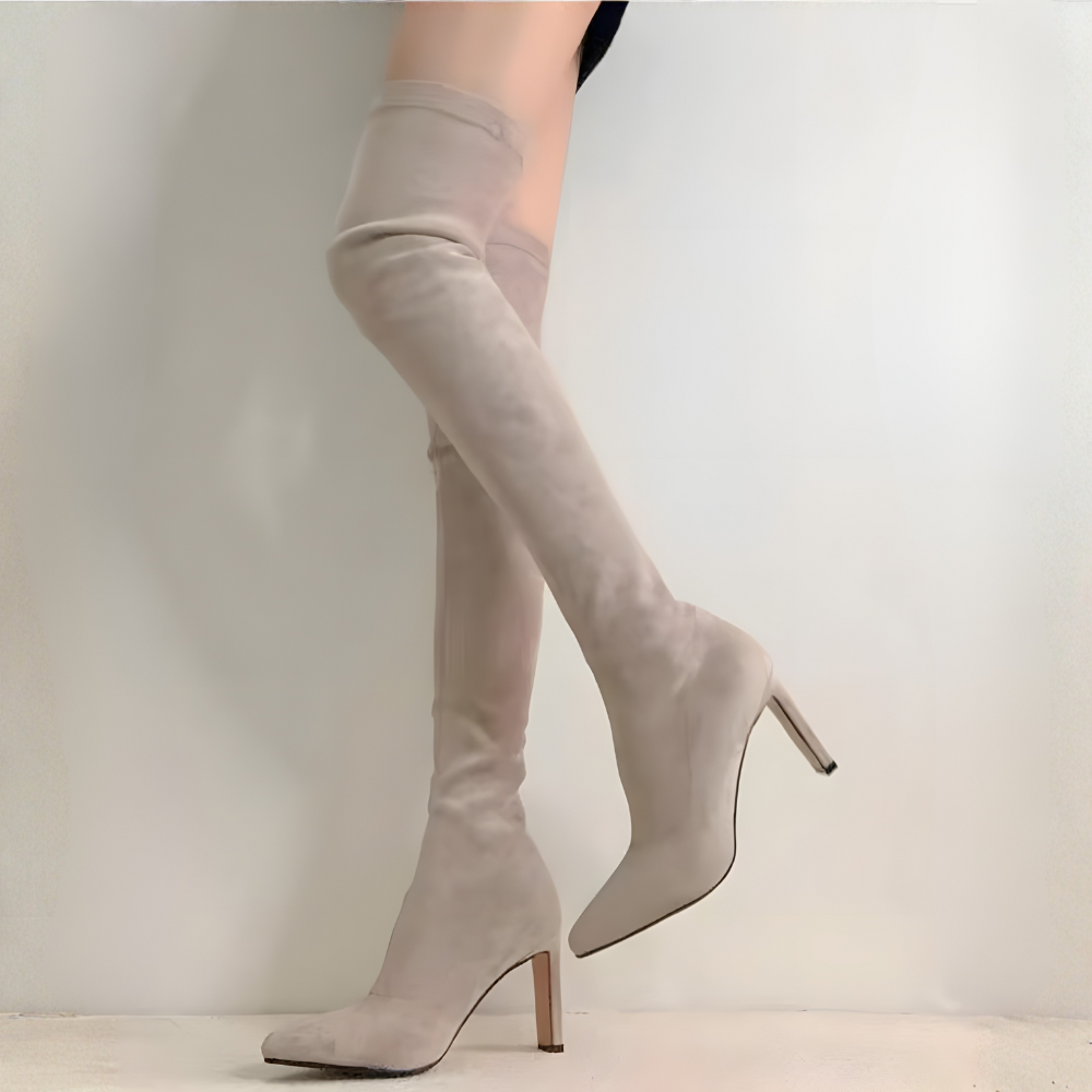 スエードハイヒールスリムニーハイブーツ
