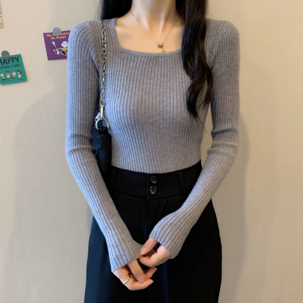 リブフィットロングスリーブトップス