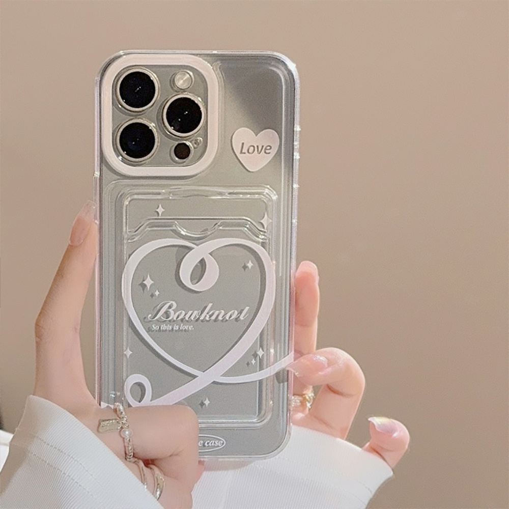 ハートリボン×クリアデザイン｜カード収納付きiPhoneケース