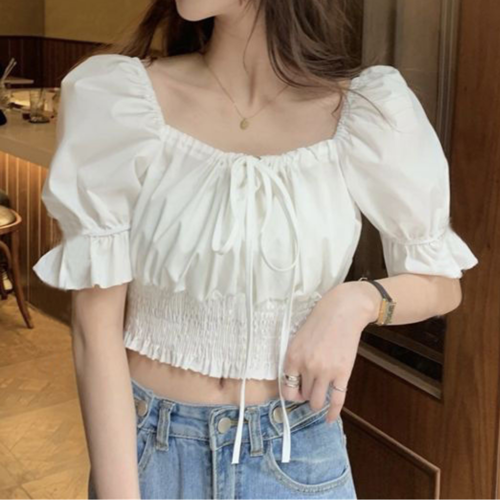 フリルスリーブ｜スクエア＆オフショル ブラウス