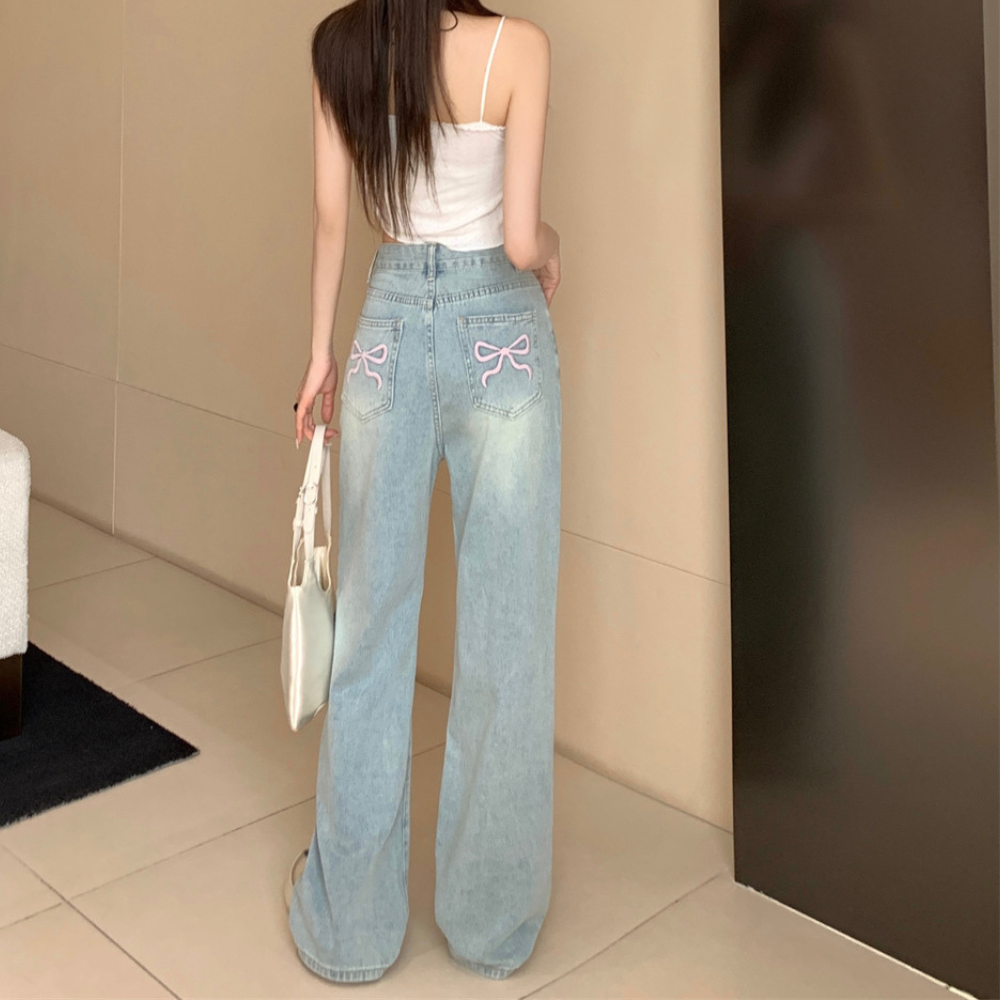 バックリボンワイドデニム