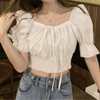 フリルスリーブ｜スクエア＆オフショル ブラウス