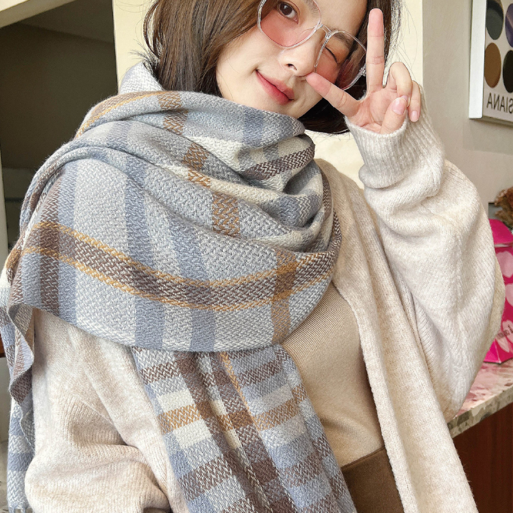 ナチュラルチェックボリュームマフラー