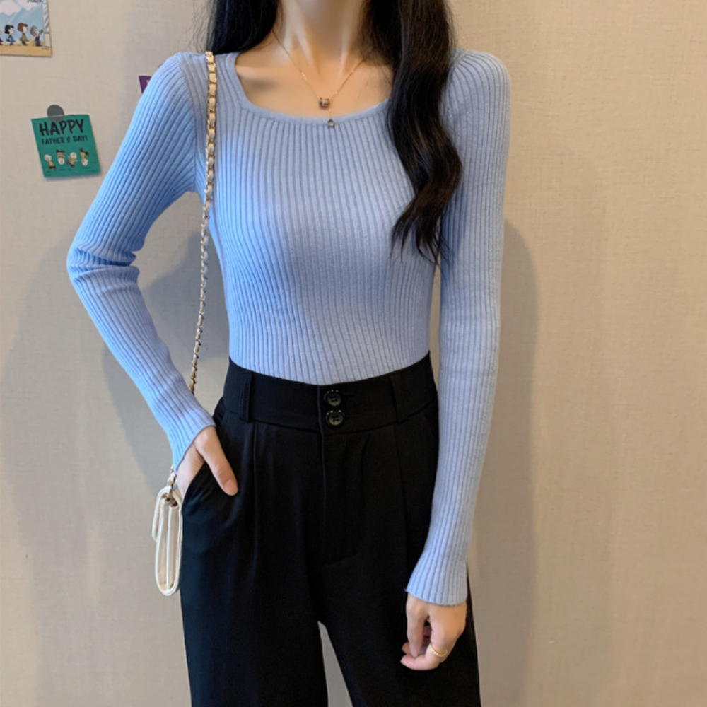 リブフィットロングスリーブトップス