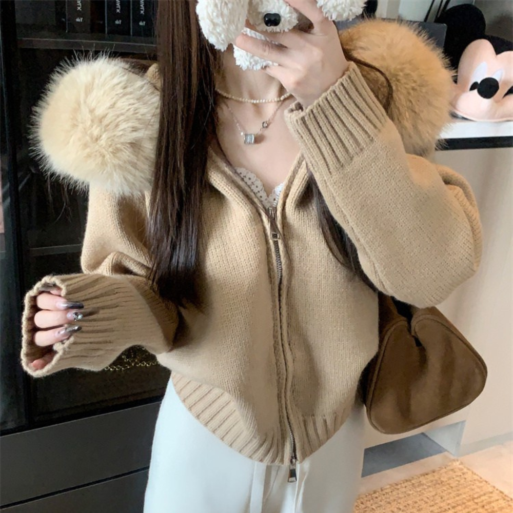 ファーフードニットブルゾン