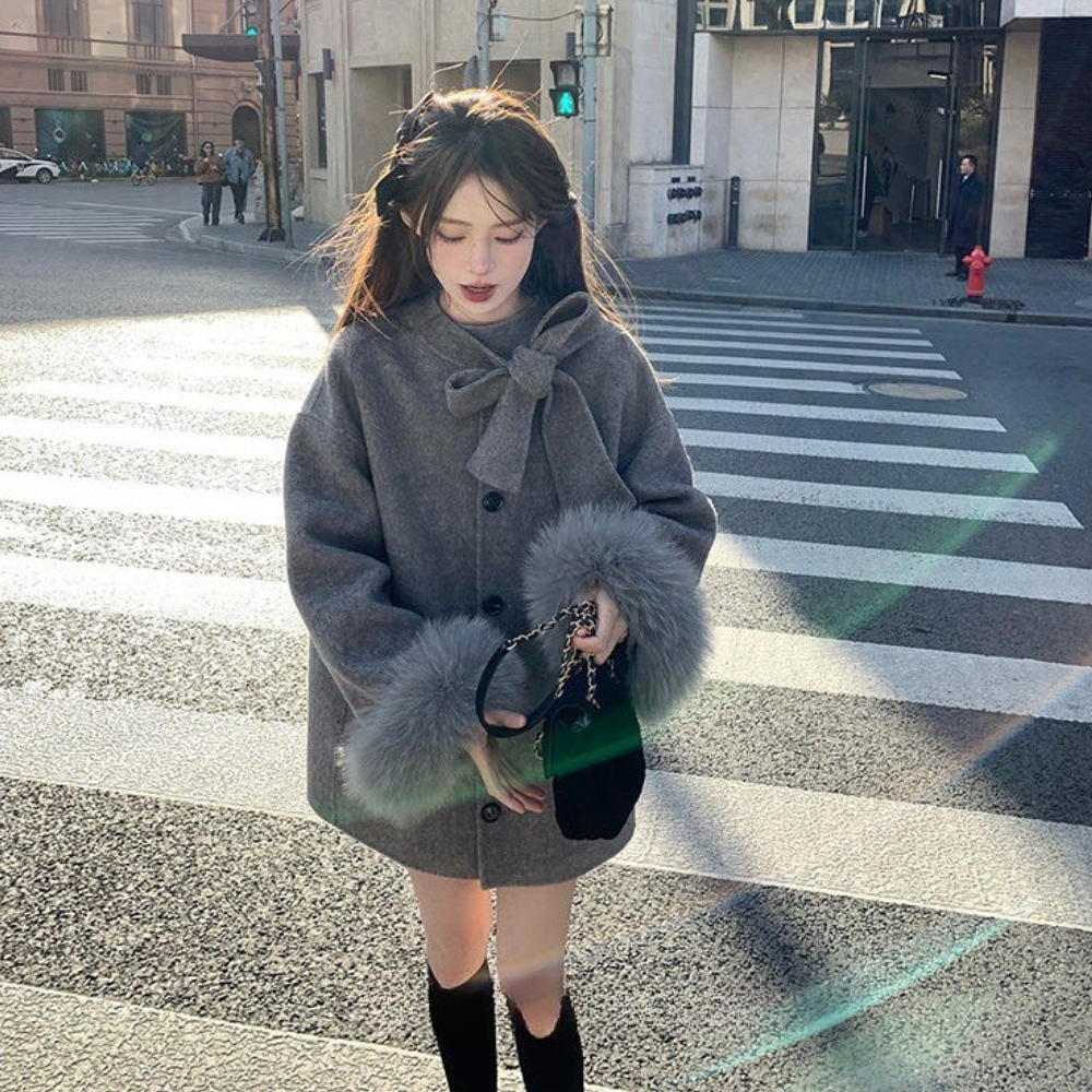 リボンファーショートコート