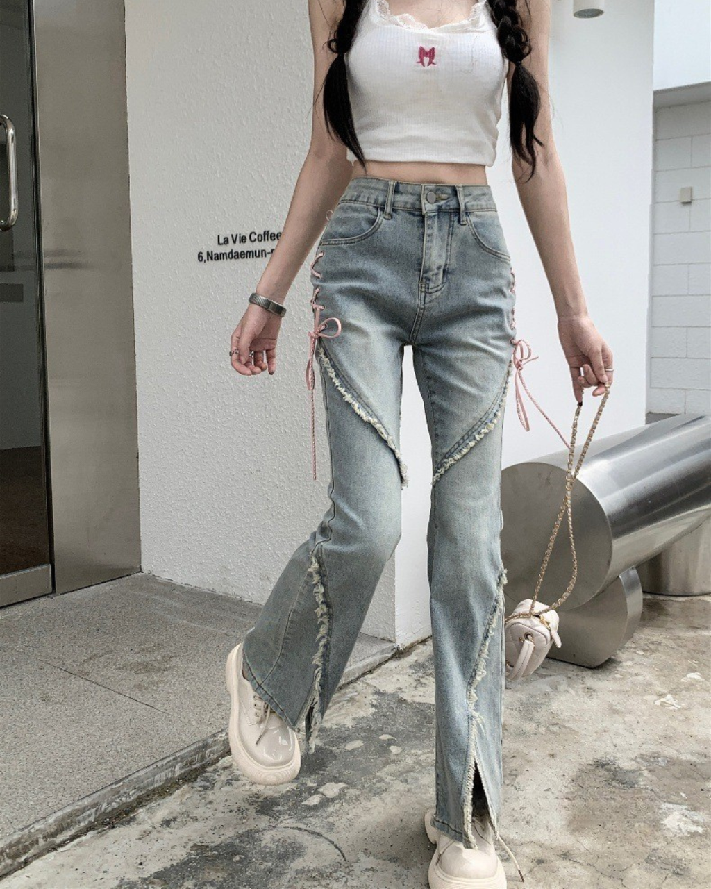 リボンカットフレアデニム