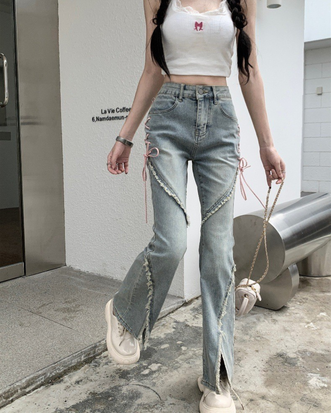 リボンカットフレアデニム