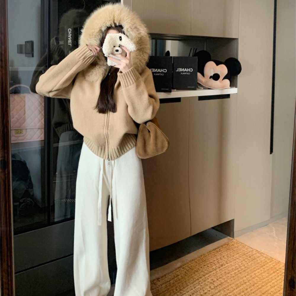 ファーフードニットブルゾン