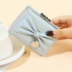 リボンチャーム｜ダブルハート留め具付き三つ折り財布