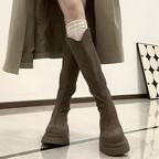 Vカットスエードロングブーツ