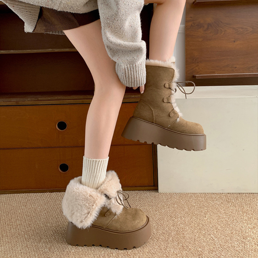 ファーフォールド厚底ショートブーツ