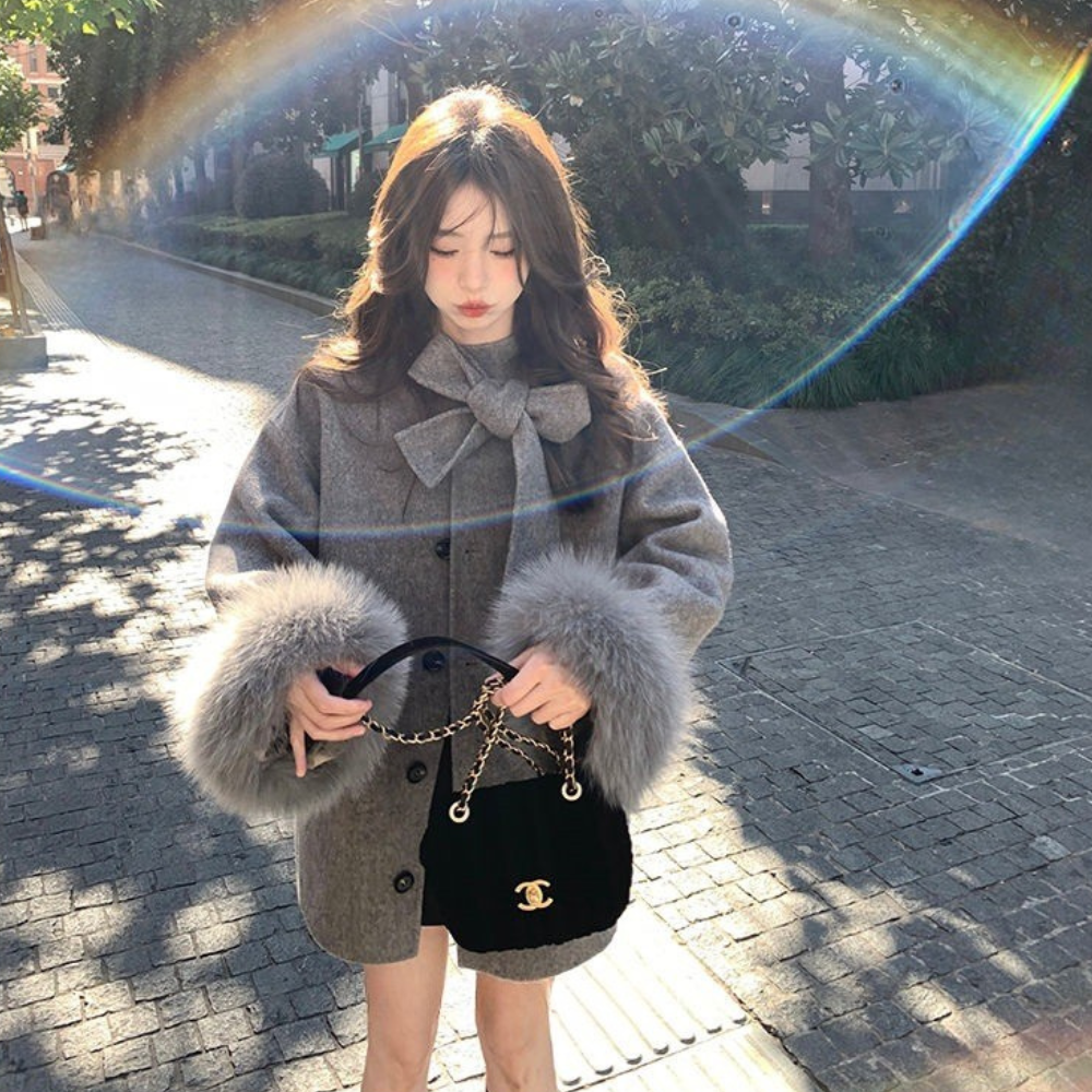 リボンファーショートコート