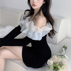 フリルオフショルミニワンピース