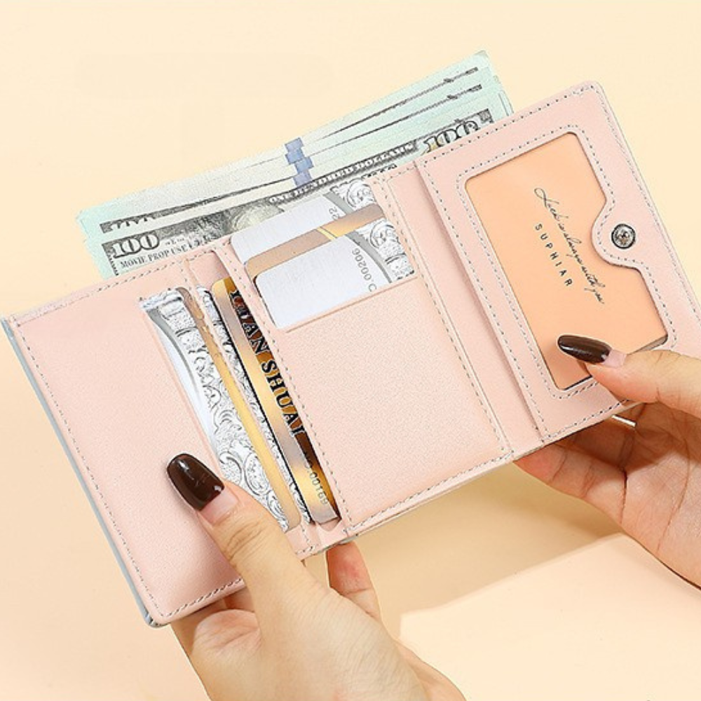 リボンチャーム｜ダブルハート留め具付き三つ折り財布