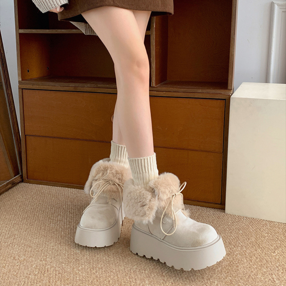 ファーフォールド厚底ショートブーツ