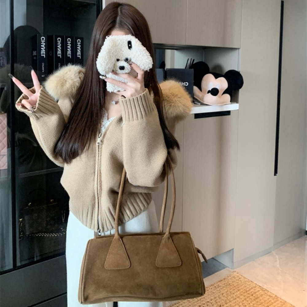 ファーフードニットブルゾン