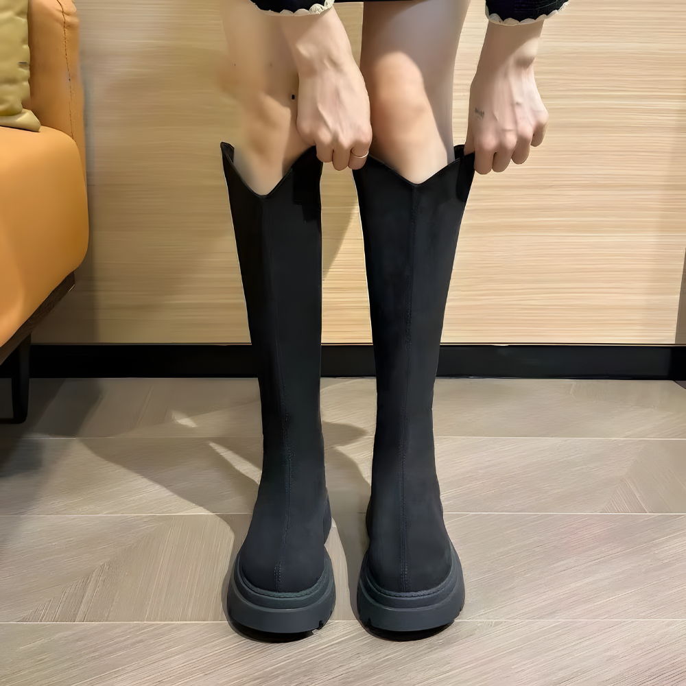 Vカットスエードロングブーツ