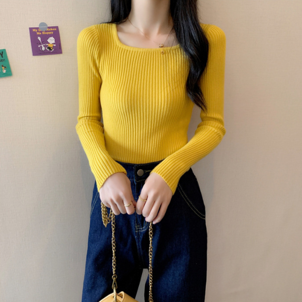 リブフィットロングスリーブトップス