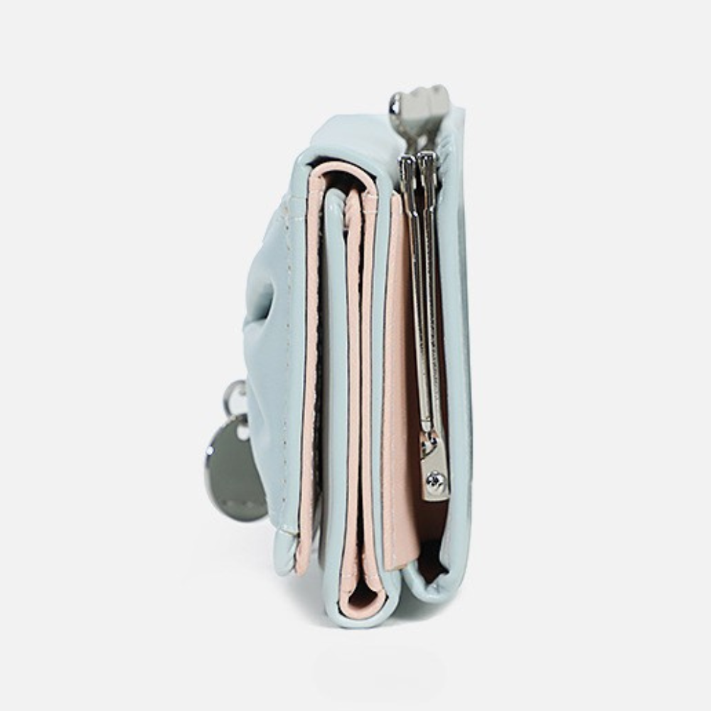 リボンチャーム｜ダブルハート留め具付き三つ折り財布