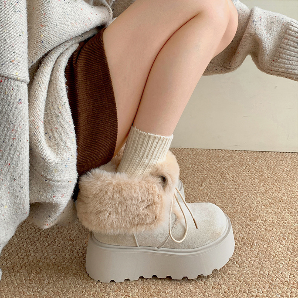 ファーフォールド厚底ショートブーツ