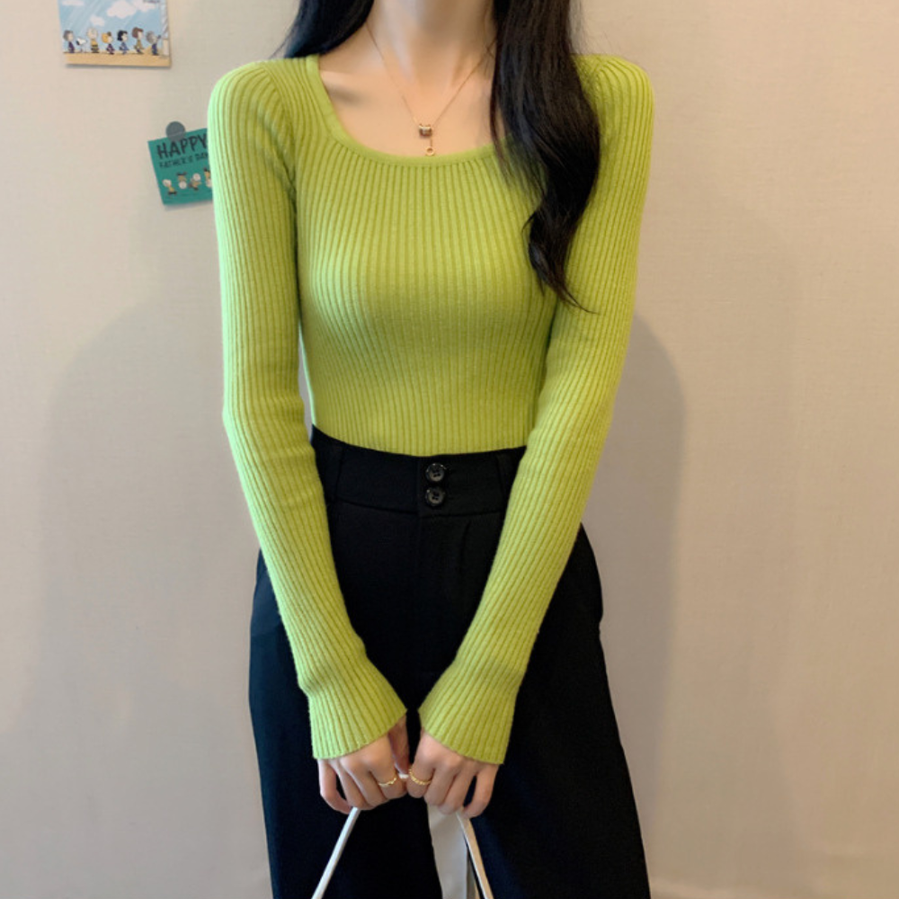 リブフィットロングスリーブトップス