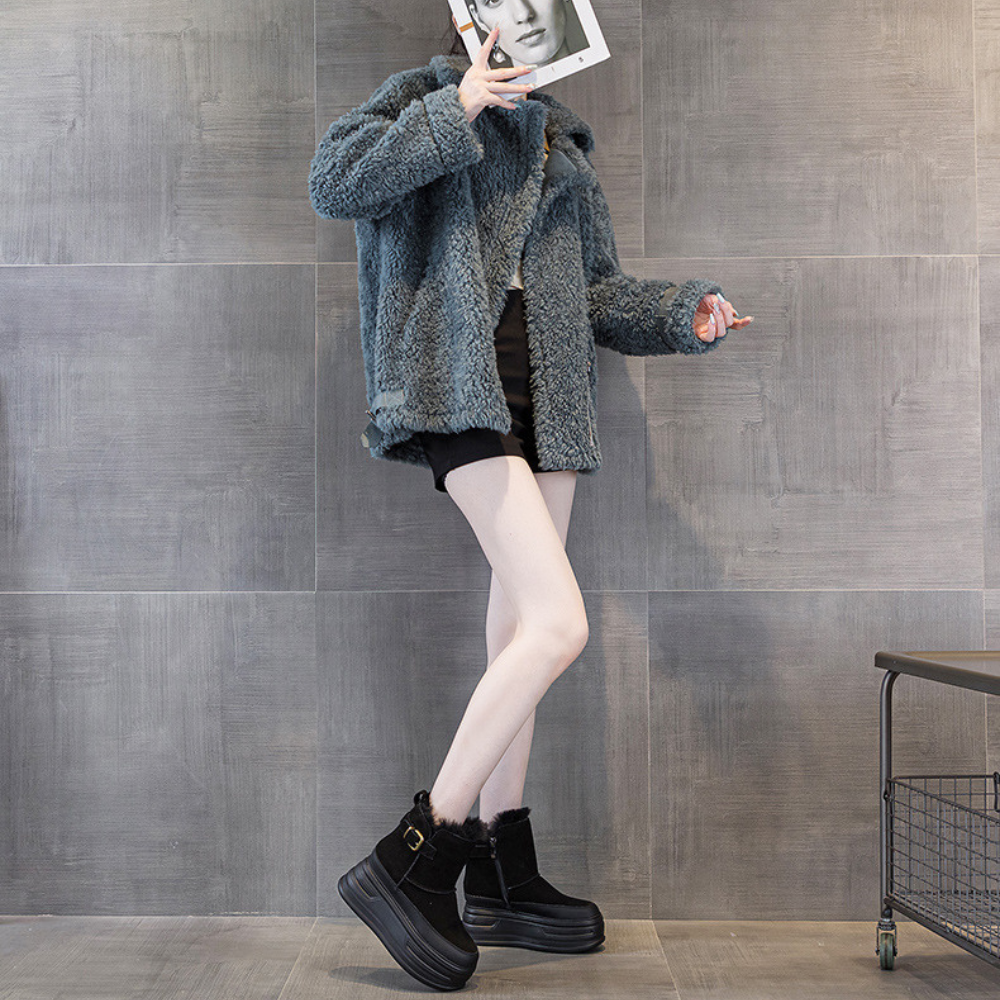 ボアバックル厚底ショートブーツ