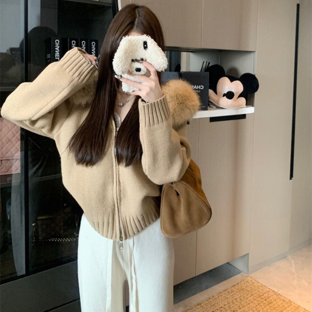 ファーフードニットブルゾン