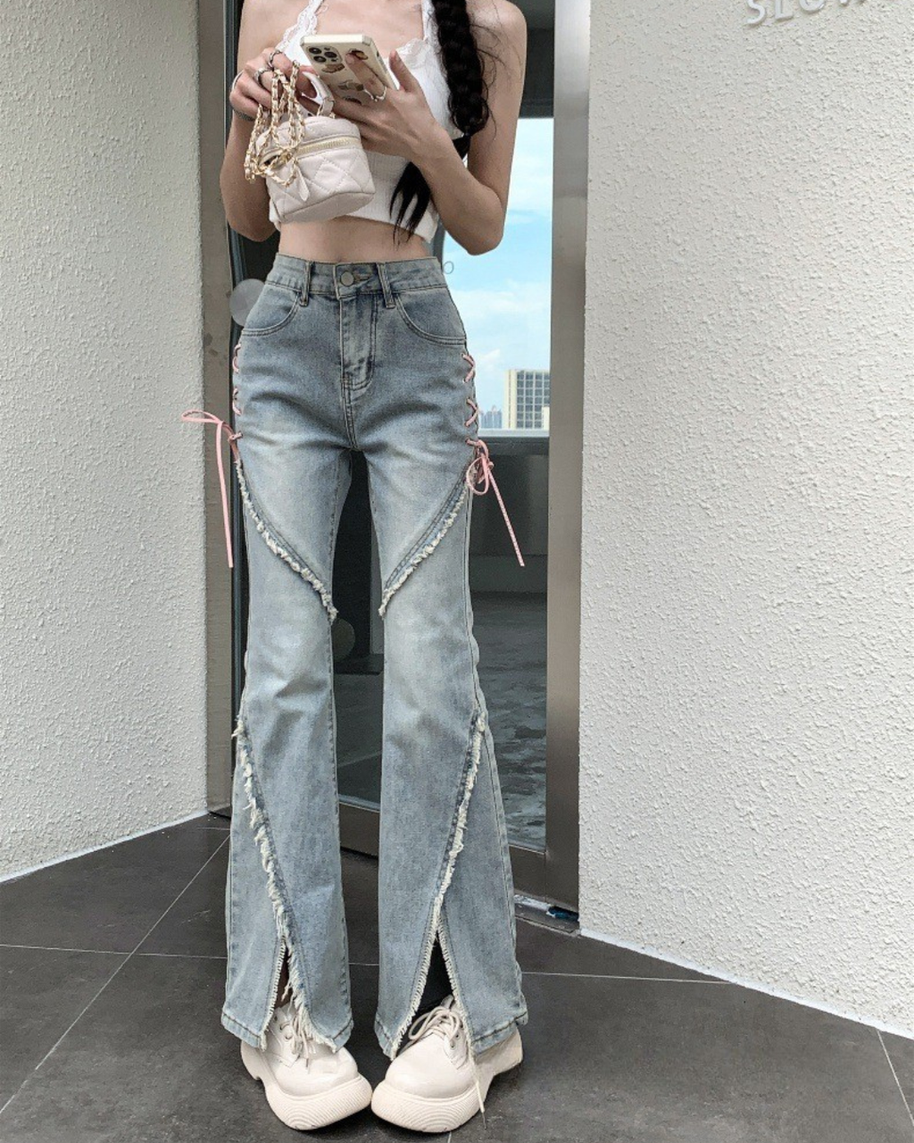 リボンカットフレアデニム