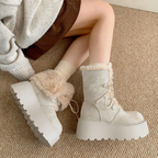 ファーフォールド厚底ショートブーツ