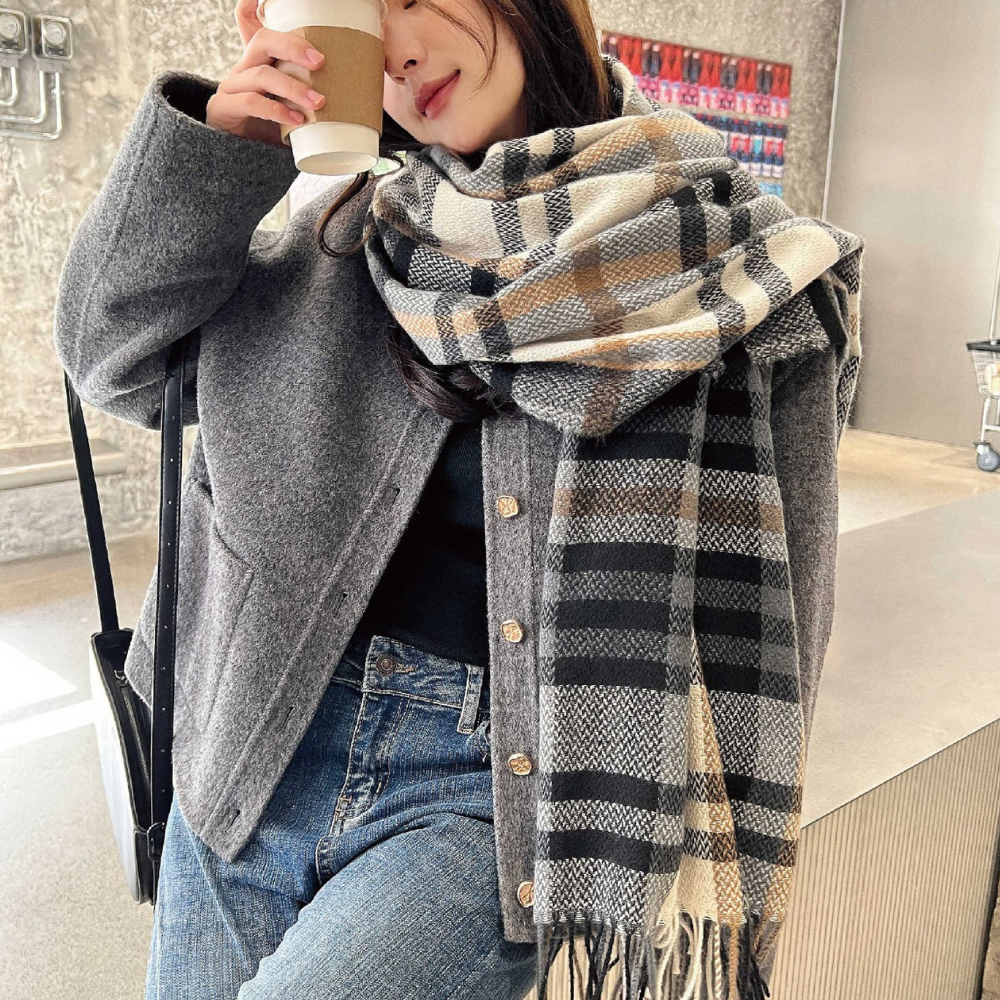 ナチュラルチェックボリュームマフラー