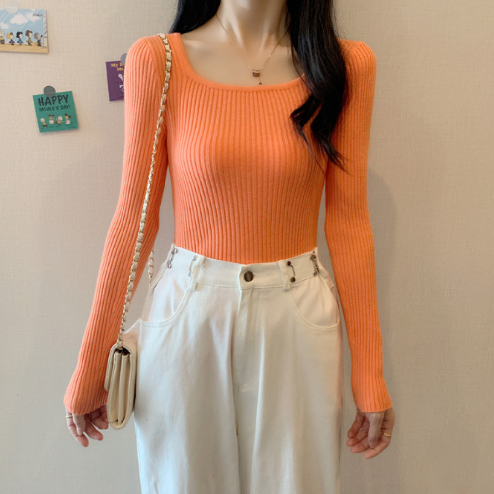 リブフィットロングスリーブトップス