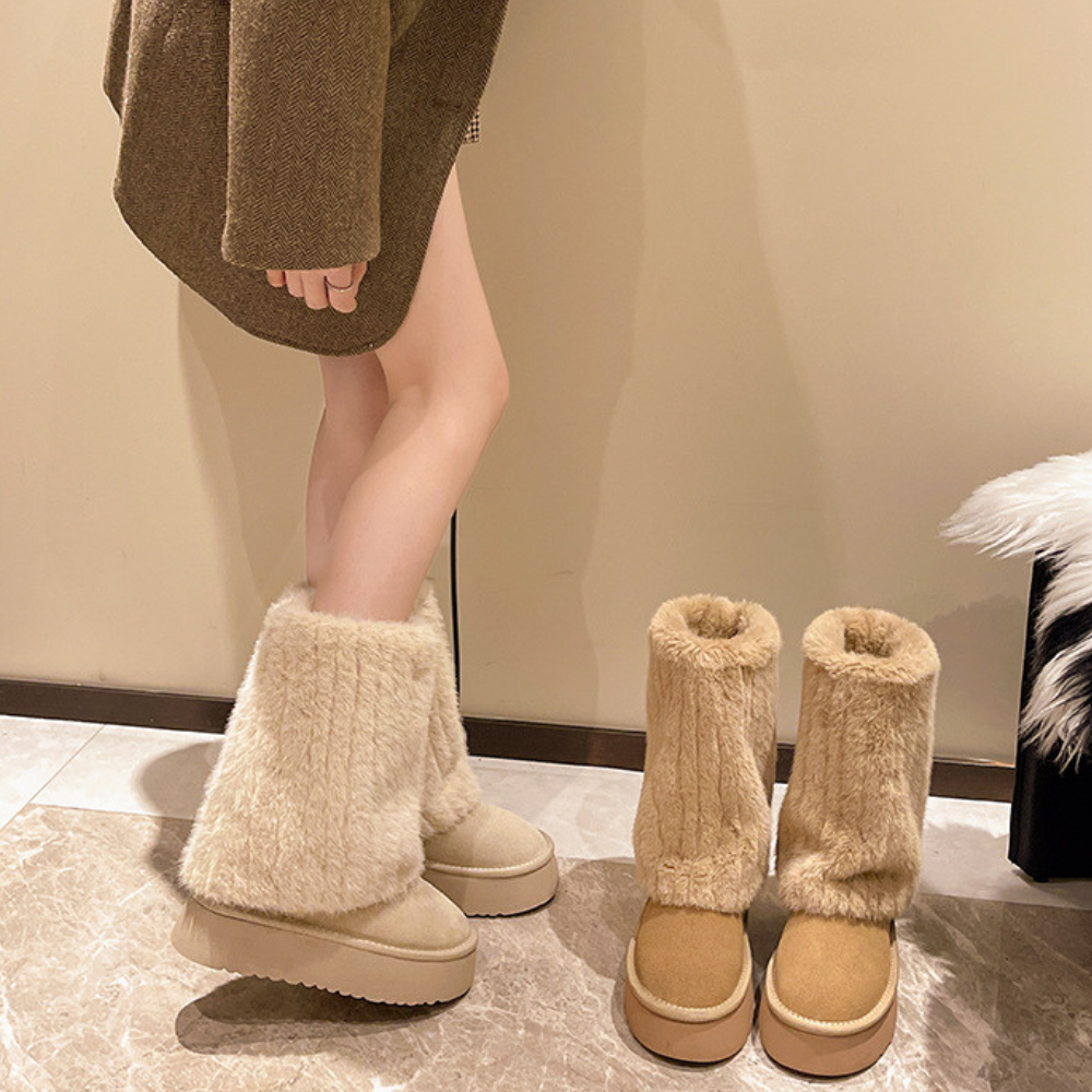 ボリュームファー厚底ロングブーツ