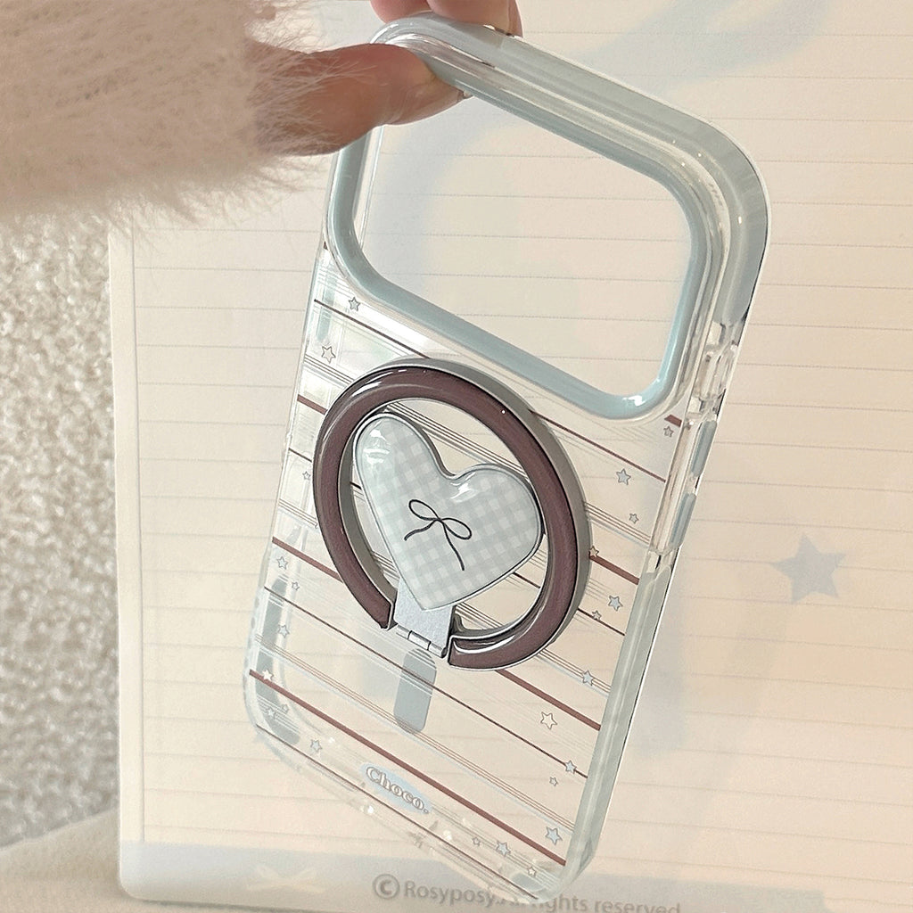 クリアギンガムハートスタンドiPhoneケース