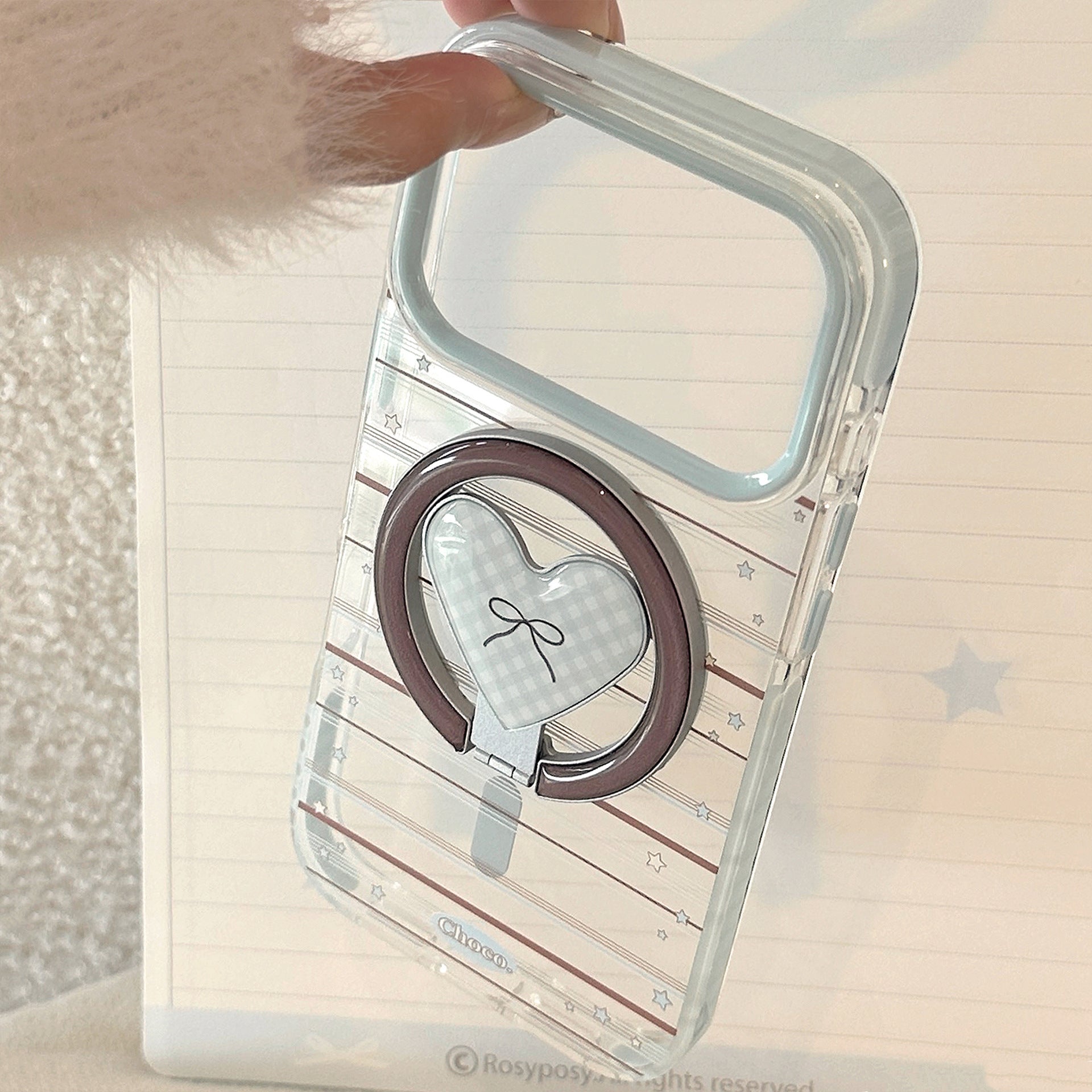 クリアギンガムハートスタンドiPhoneケース