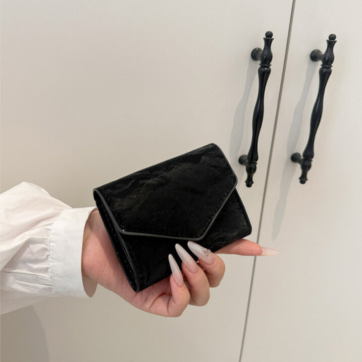 マーブル柄フラップ｜三つ折りミニ財布