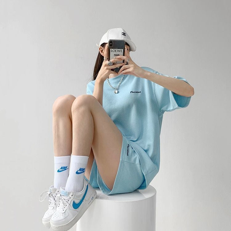 韓国ストリート｜ワッフル生地セットアップ